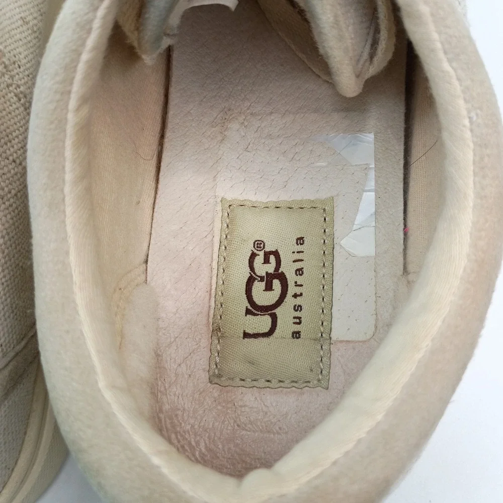 UGG Womens Canvas Leather Toe Low Top Sneakers Cream‎ Tan Lace Up Shoes